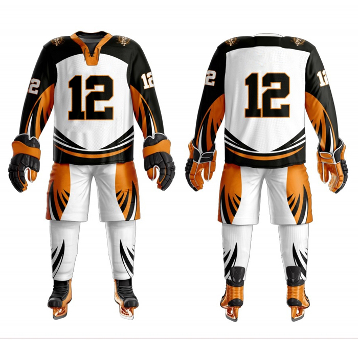 White with Orange Ice Hockey Uniform