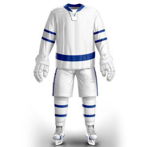 White with Blue Lines Ice Hockey Uniform