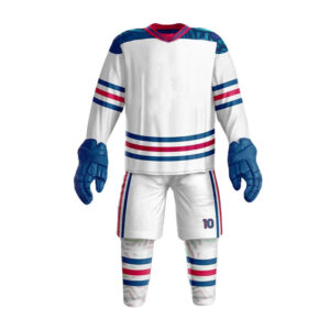 White with Blue Design Ice Hockey Uniform