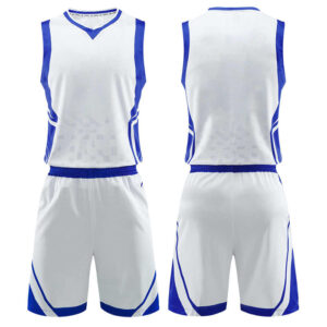 White with Blue Basketball Uniform